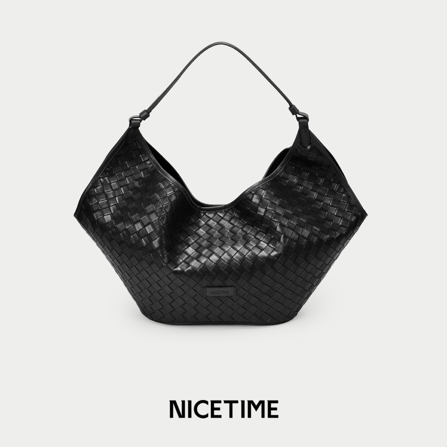 NICETIME法式浪漫手工牛皮编织包睿智随性hobo女士真皮包包