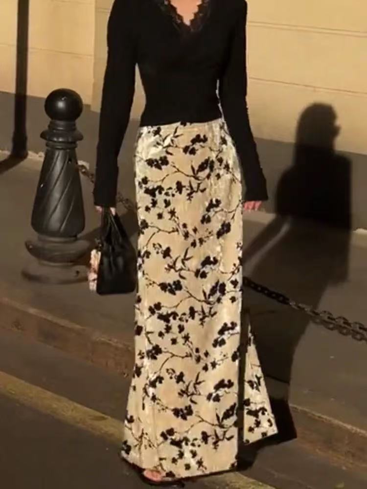 （青柠主推/醋酸丝绒印花半裙）丝绒波点半身裙女2025秋冬季新款