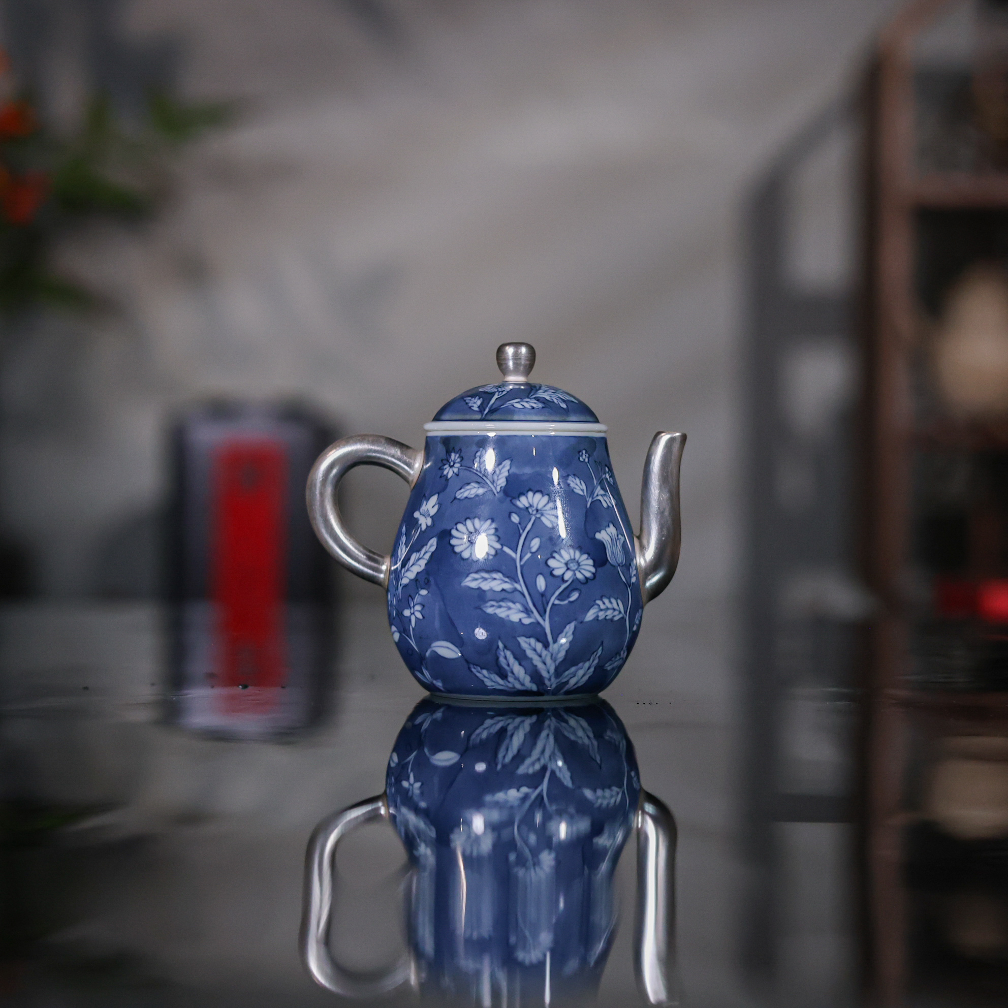 【非遗甄选】青花银彩汾水丛花壶（雲由S0514）