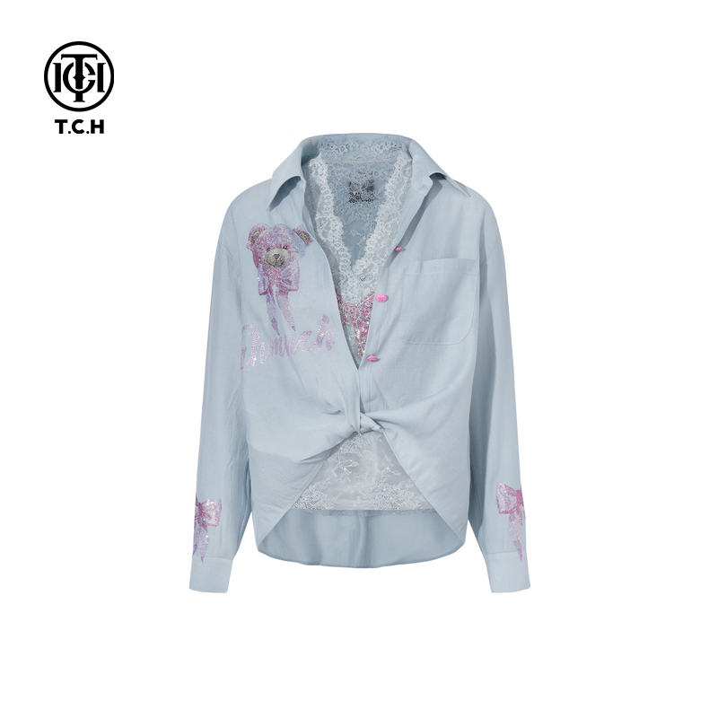 TCH私服烫钻工艺时尚休闲舒适潮流小熊套装女T75A07E5033轻奢tch