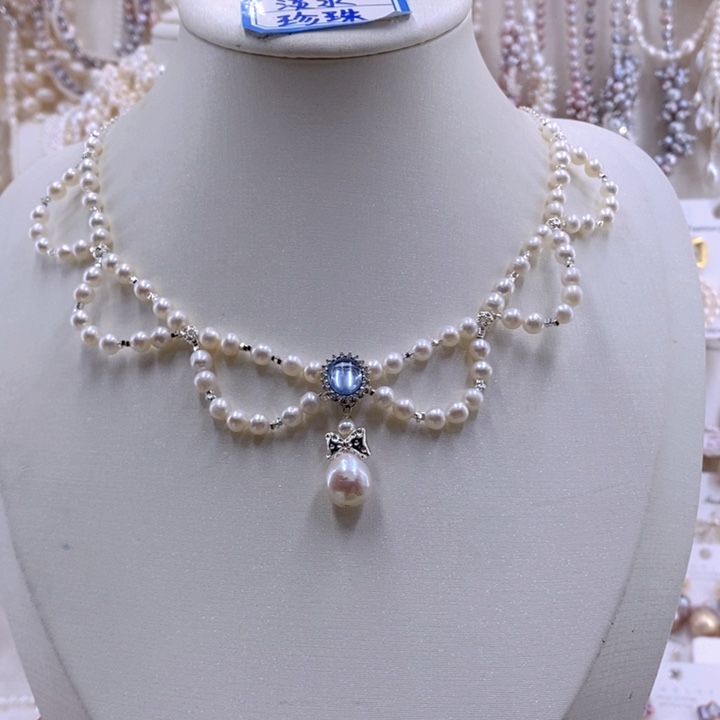 淡水珍珠耳饰银S925镶嵌项链