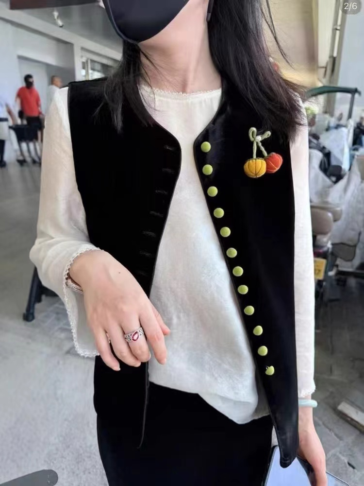 【小南瓜】2025秋季新款高级感气质新中式丝绒马甲女宽松百搭上衣
