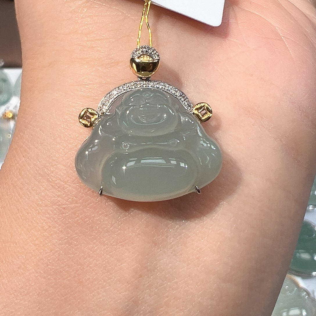 翡翠18K金镶嵌吊坠(不含链)佛公