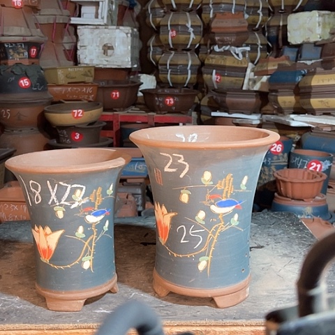 紫砂花盆蓝花盆两个