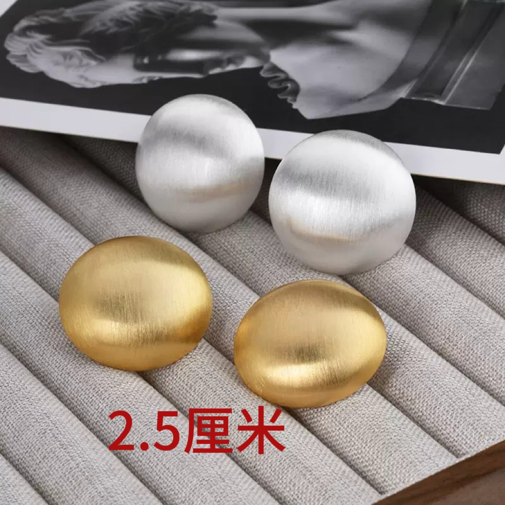 铜合金耳饰 时尚百搭拉丝圆形金属耳钉气质小众