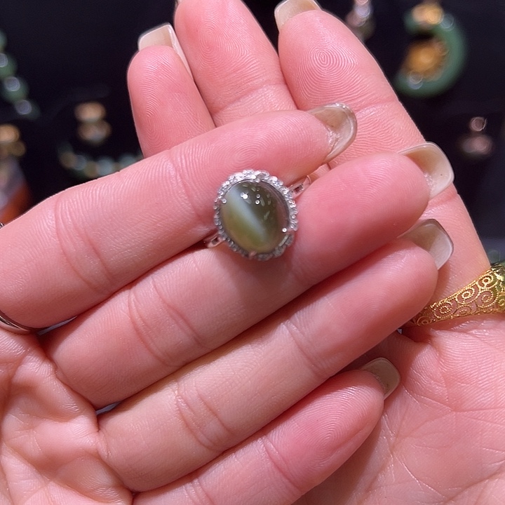 和田玉银S925镶嵌戒指