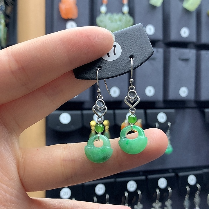 翡翠耳饰银S925镶嵌东****车55555