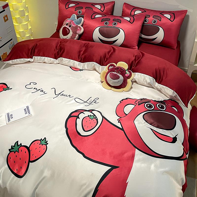 迪士尼冰丝床上四件套夏季水洗真丝滑床品裸睡被套儿童床单三件套