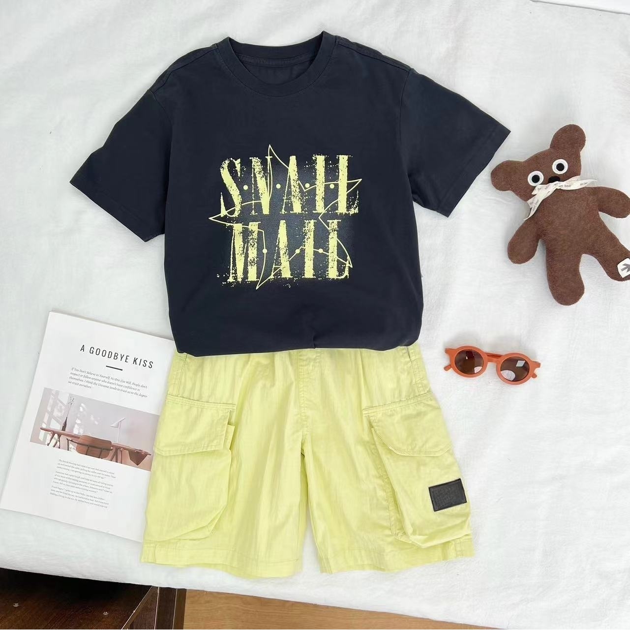 男童2025夏季新款时尚百搭休闲短袖套装(尺码偏大-按身高拍)B1990