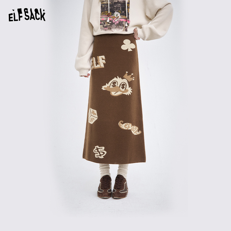 【云c专属】妖精的口趣味提花针织直筒半身裙女2025年冬季新款复