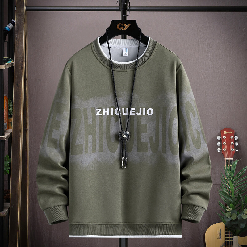 春秋装卫衣男圆领内搭外穿上衣春季假两件长袖t恤T恤潮流打底衫