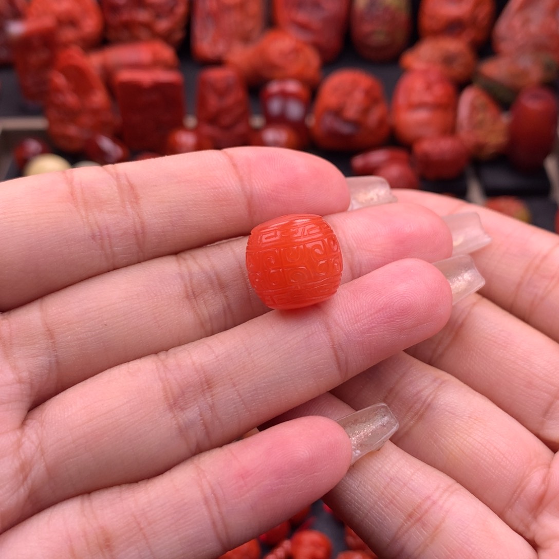 南红玛瑙南红保山回纹鼓珠14mm➕未镶嵌