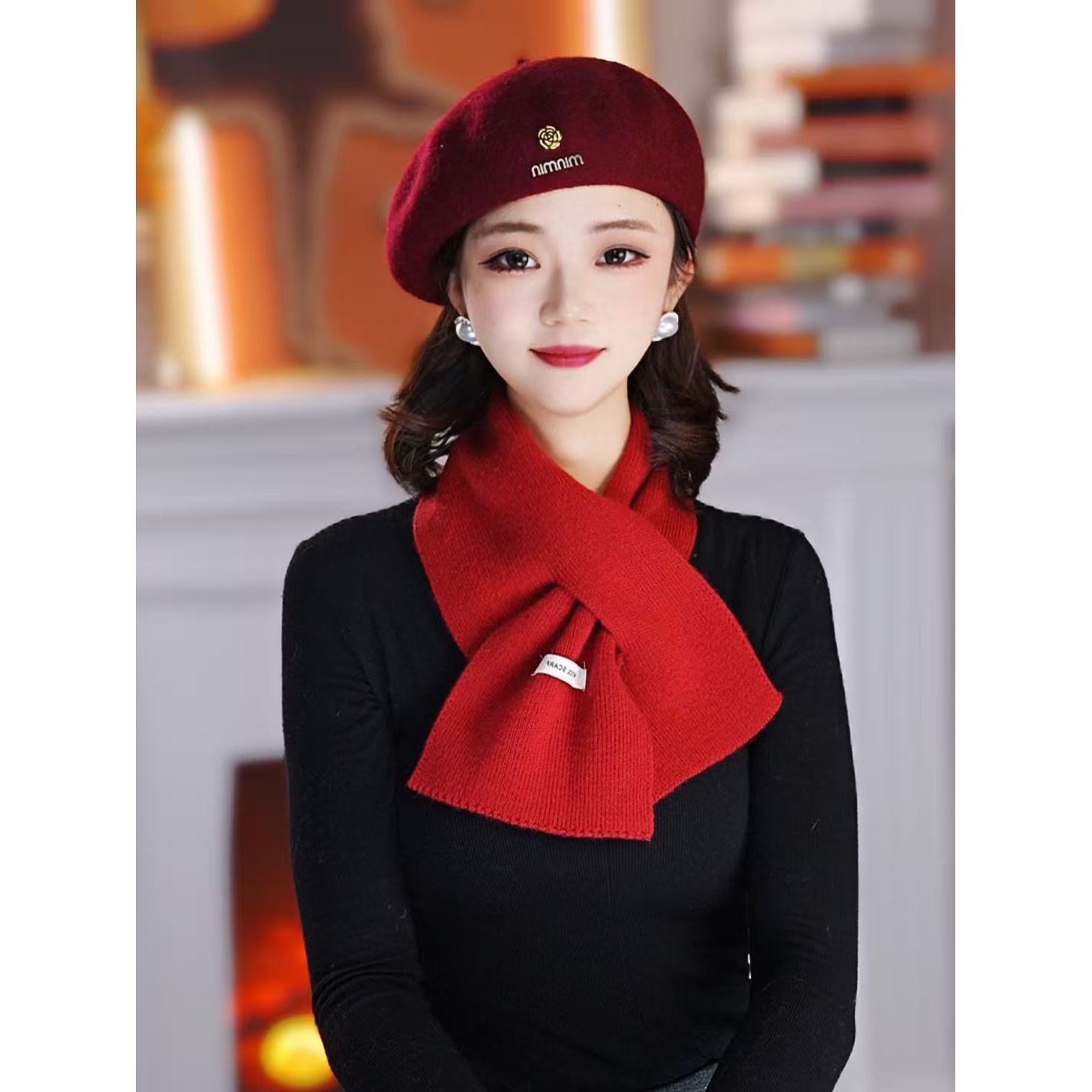 【一帽三戴】（送围巾）套装冬季时尚外搭大头围百搭贝雷帽