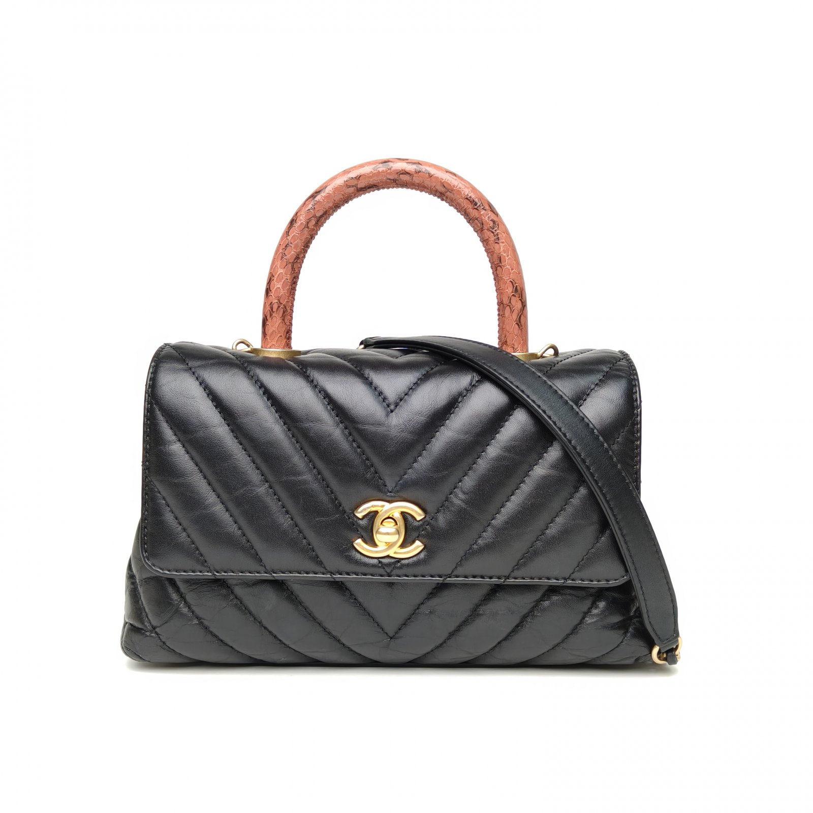 95新 Chanel/香奈儿 【娇】Coco Handle 24 皮革C 26开金扣 826328