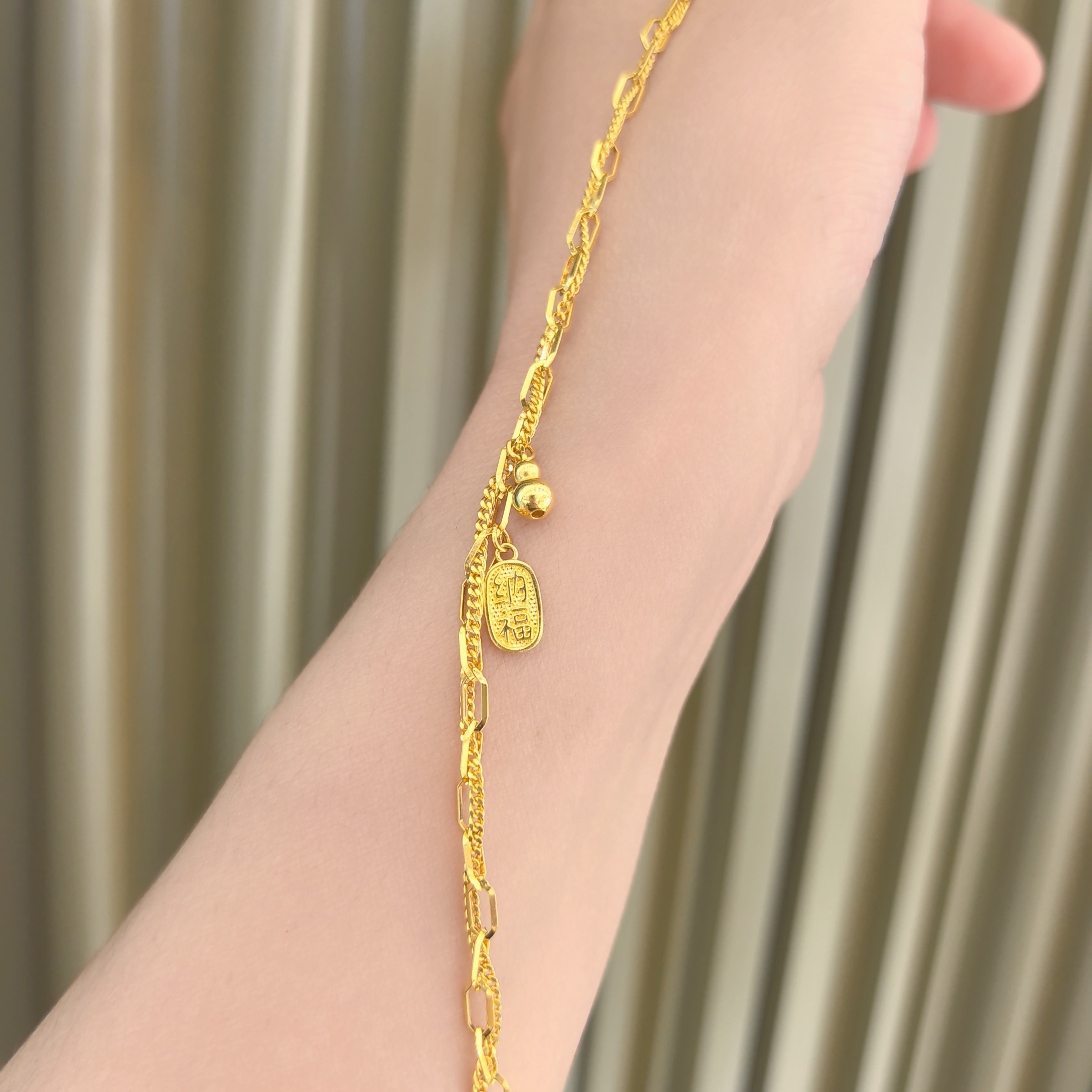 足金999纳福葫芦手链5G黄金手链精致百搭黄金手链B254