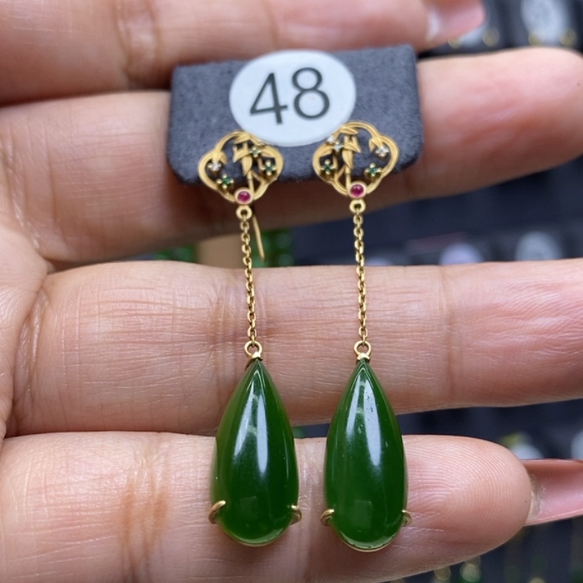 【闪购商品】和田玉耳饰18K金镶嵌18x8.5x5mm重金耳饰