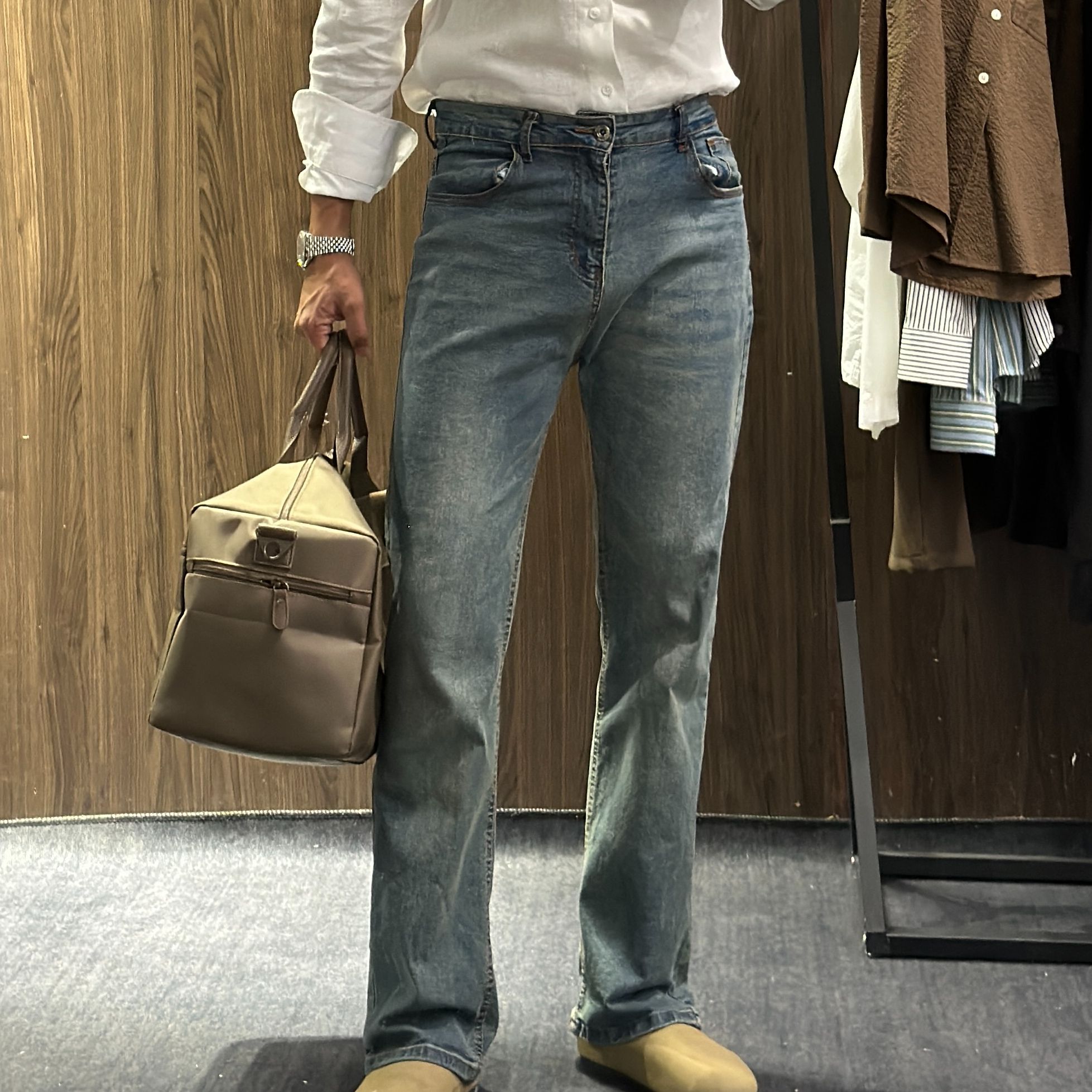 Yang • X • S 男士修身复古弹力牛仔裤直筒休闲微喇裤子