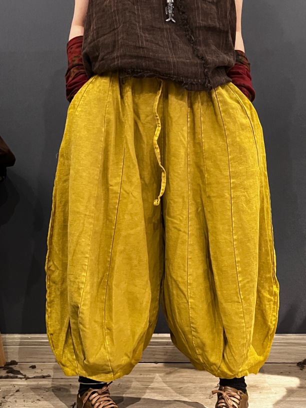 艾沸儿女装推荐 春款个性加厚粗亚麻南瓜裤