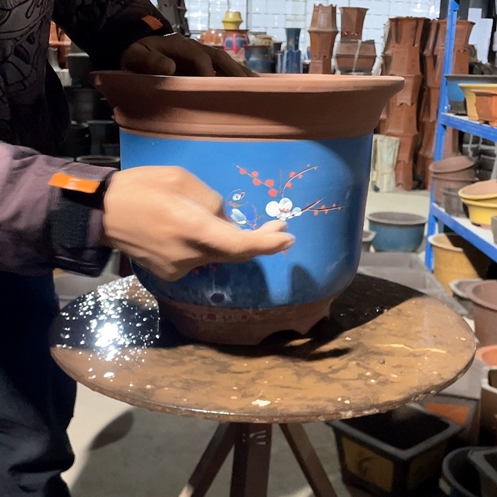 30蓝色点彩金钟花盆