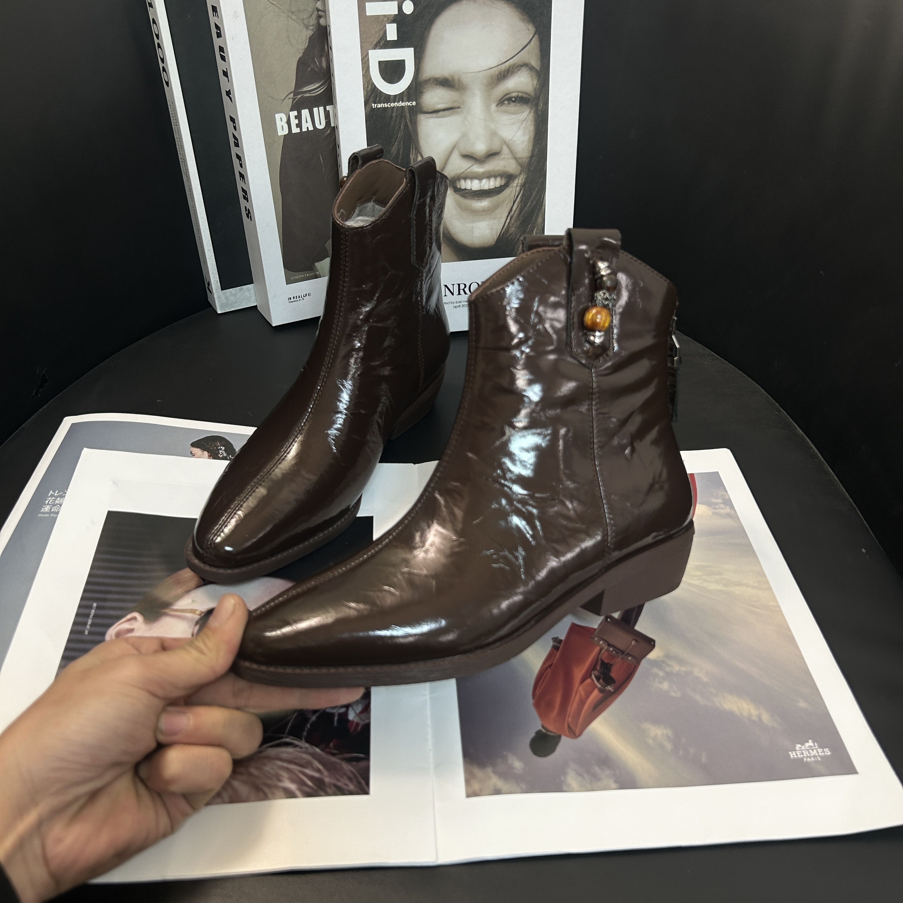 陈老板-牛皮2.5公分/轻奢经典百搭圆头短靴女鞋时尚秋冬靴子35-16