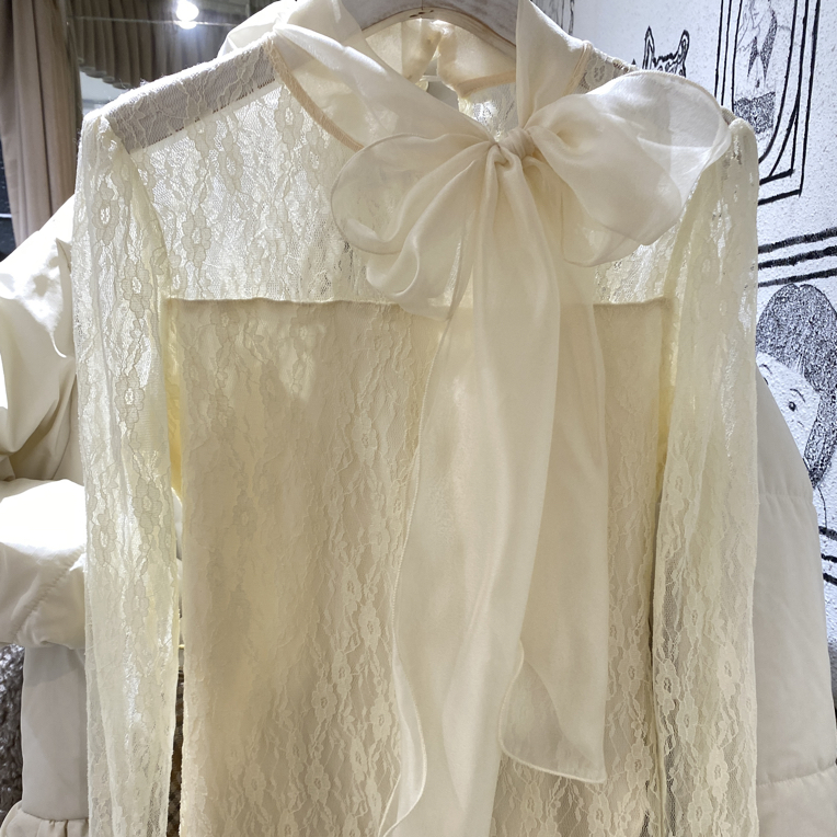 法式高级感绑带蝴蝶结加绒蕾丝内搭打底衫