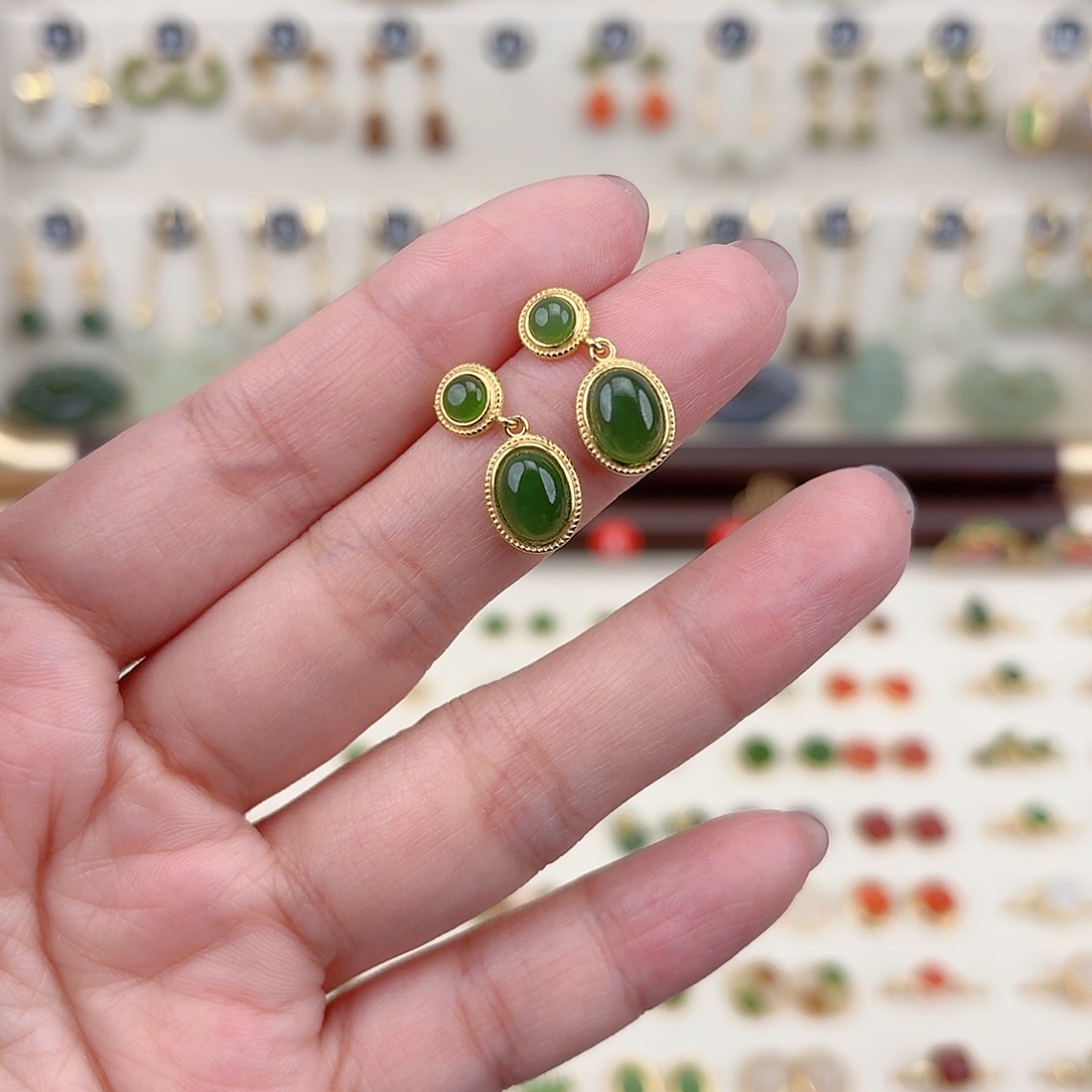 银S925镶嵌和田玉耳饰