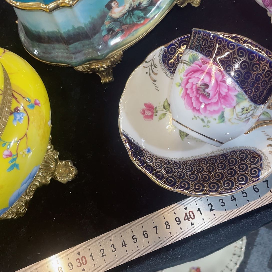 摆件香**河咖啡杯碟有黑点