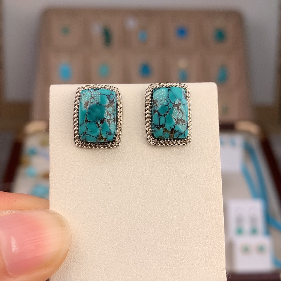 绿松石银S925镶嵌耳饰