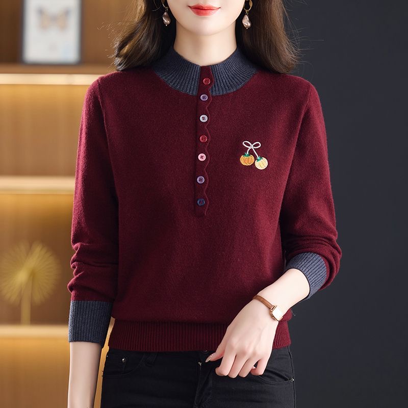 大悦新品半高领时尚秋冬羊毛打底衫女上衣