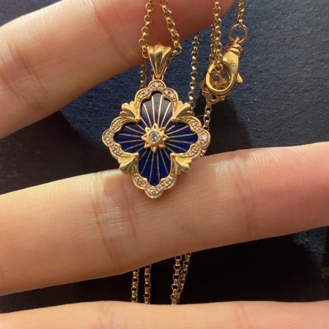 颈饰18K金镶嵌钻石歌剧院蓝色珐琅中号项链