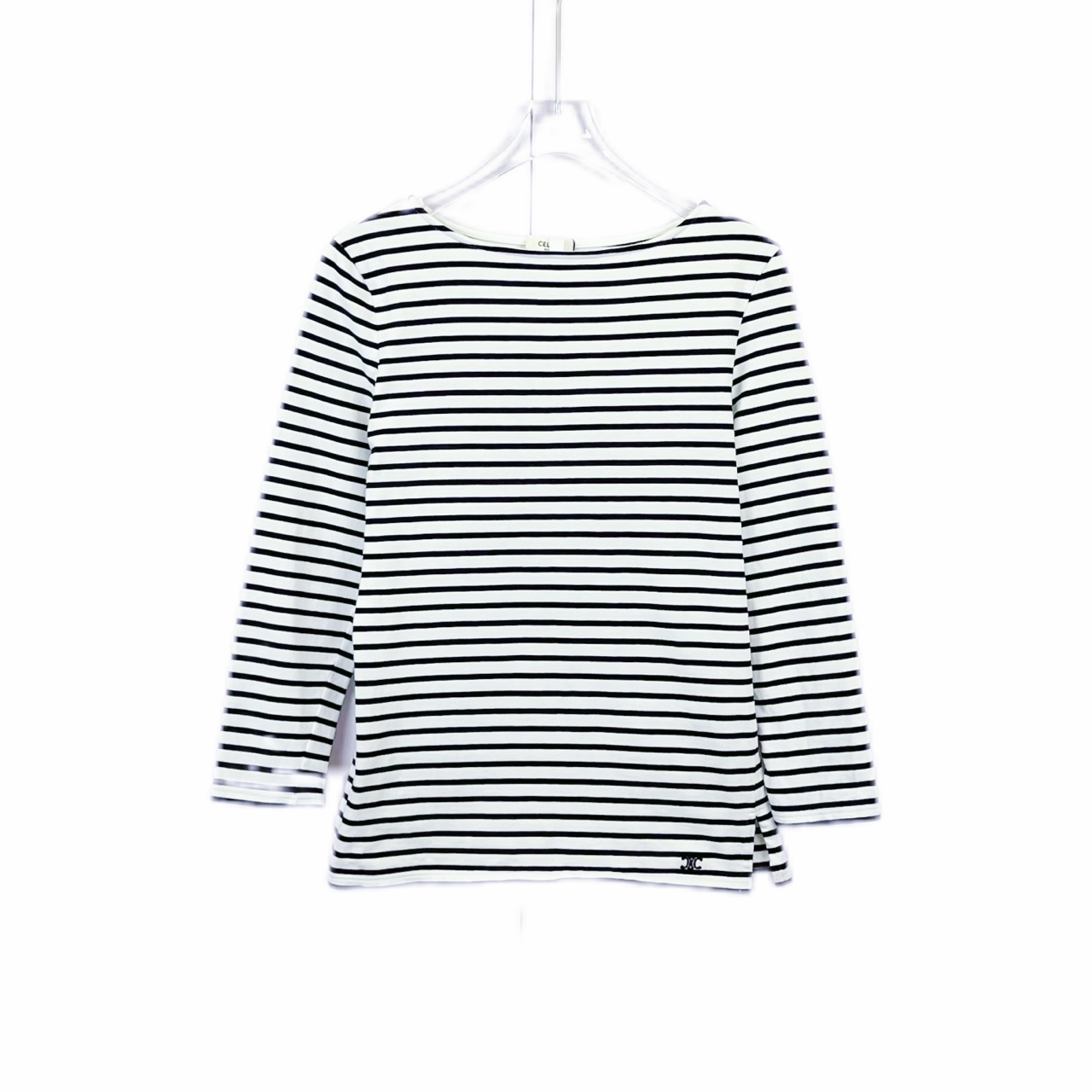 99新 Celine/思琳 011564 条纹圆领长袖T恤 黑白拼色 XS码