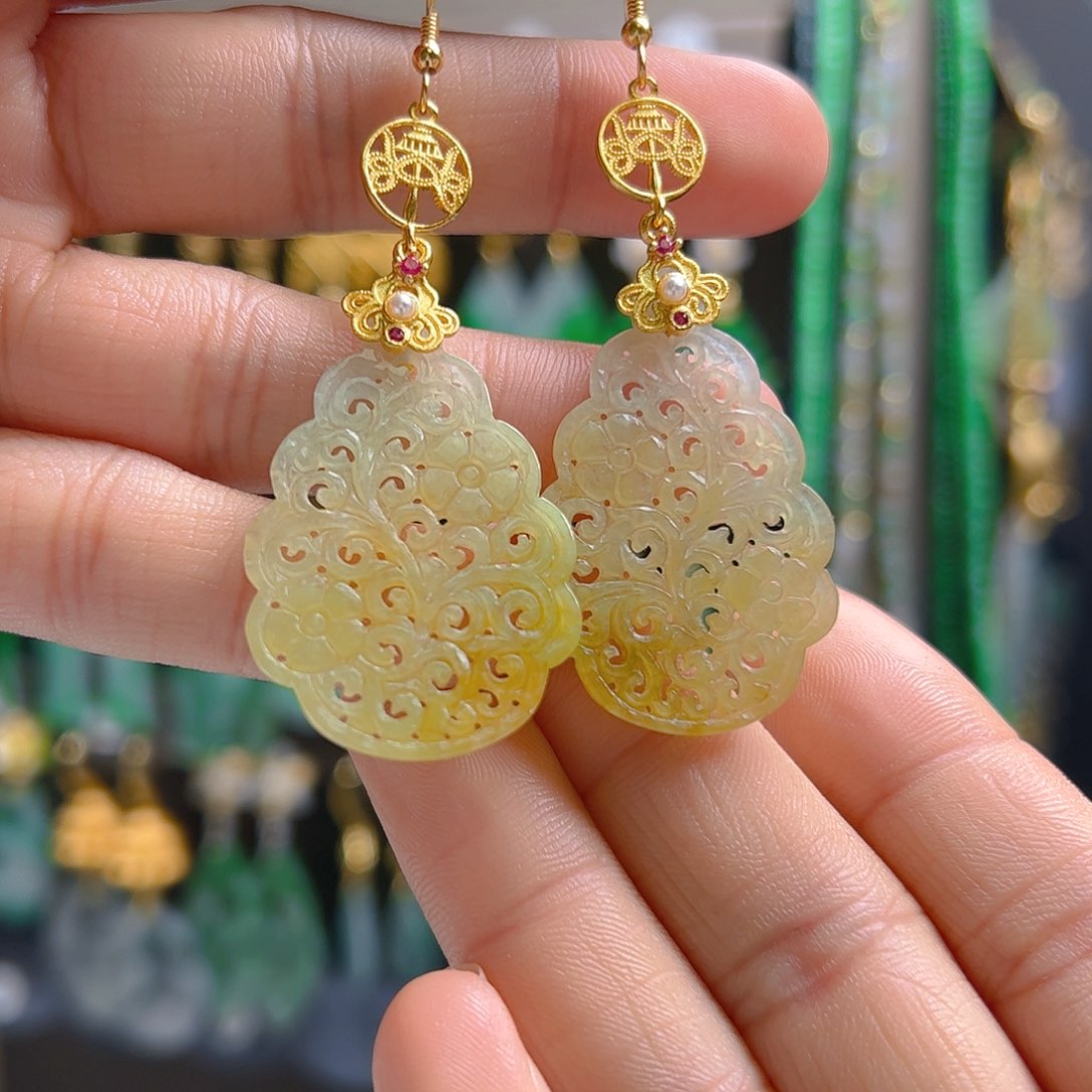 银S925镶嵌翡翠耳饰