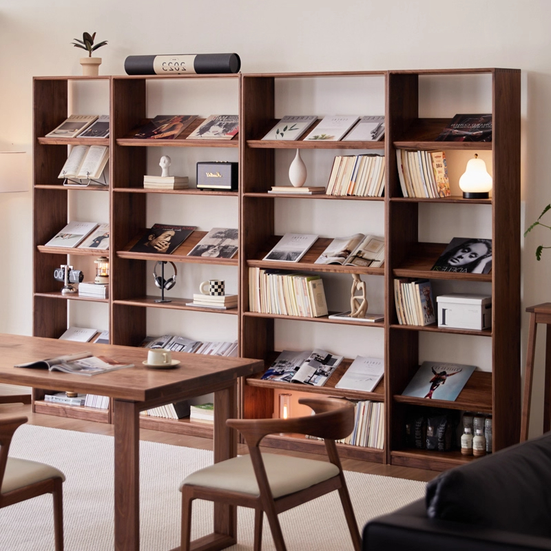 树府黑胡桃组合书架实木满墙书柜落地置物架客厅收纳图书馆阅读架