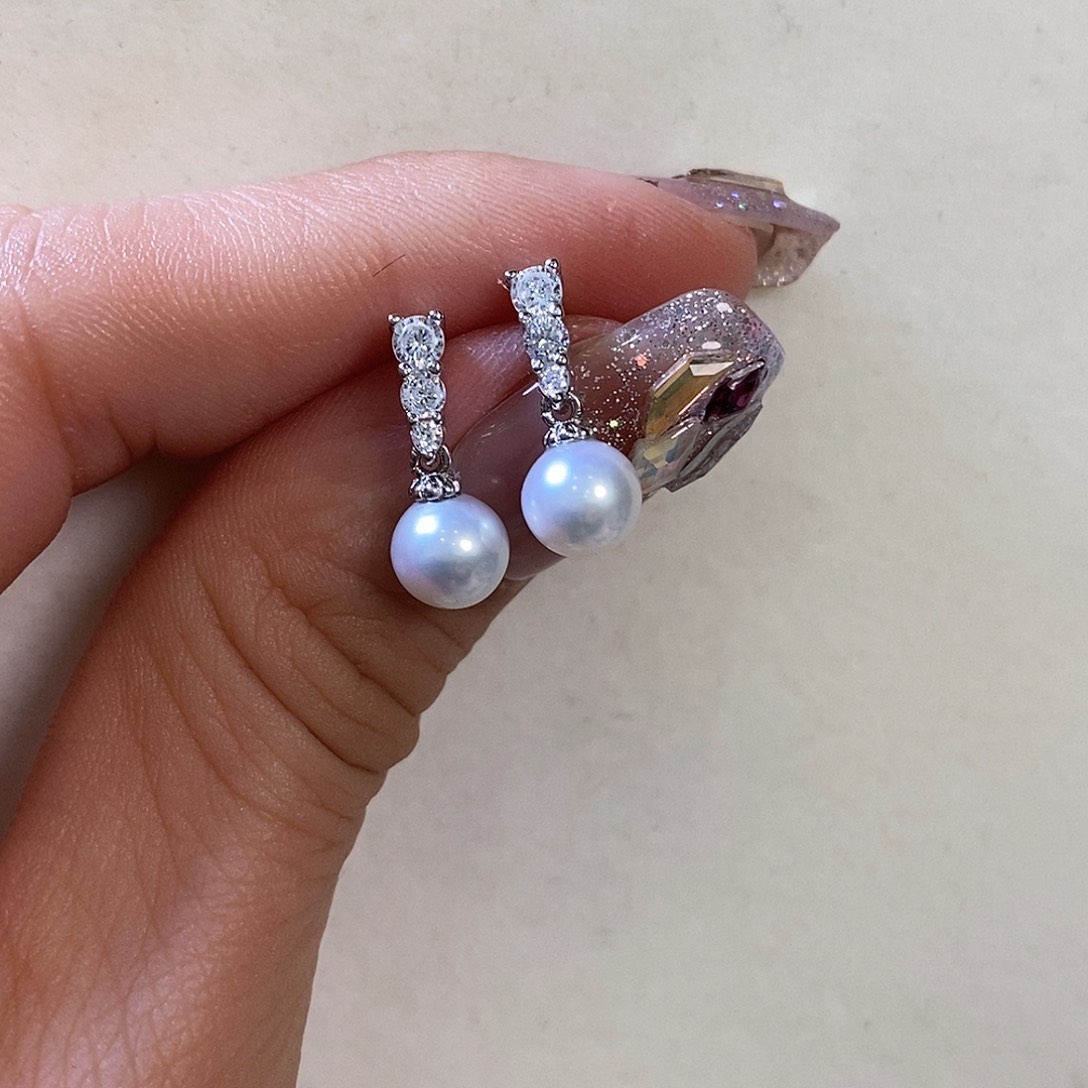 淡水珍珠耳饰银S925镶嵌极光6.5m m