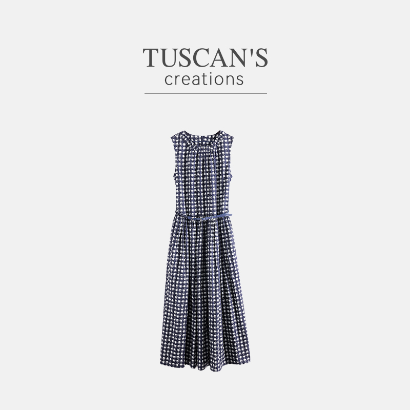 TUSCAN'S CREATIONS印花无袖连衣裙收腰夏季中长裙子女装时代集团