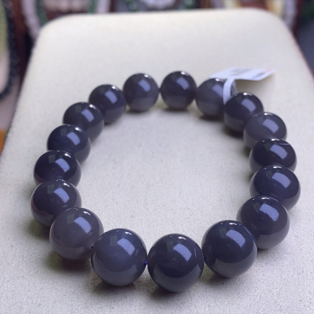 和田玉烟紫帝王紫手串12MM未镶嵌