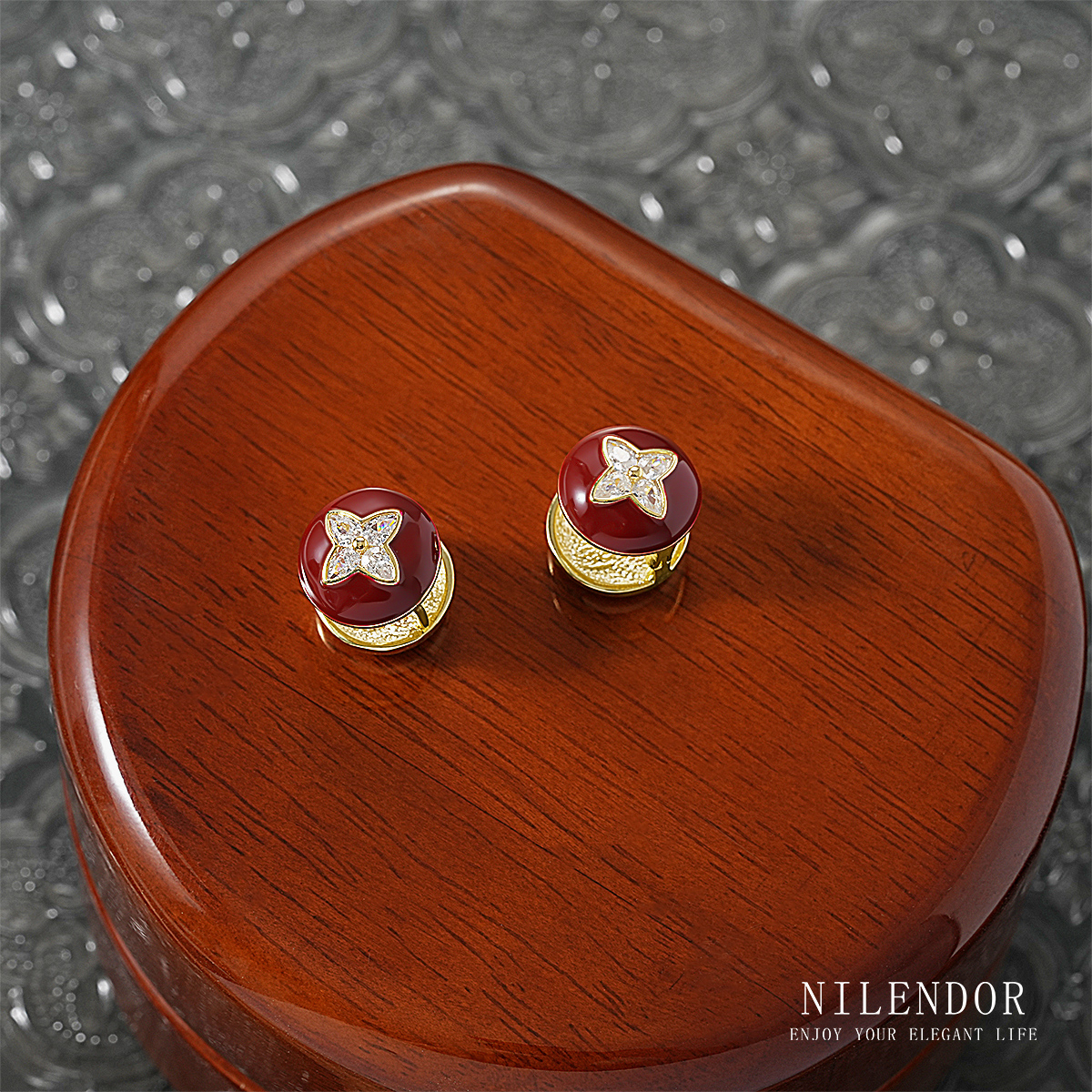 铜合金合成锆石耳饰 ES-106时尚轻奢双面滴釉耳扣