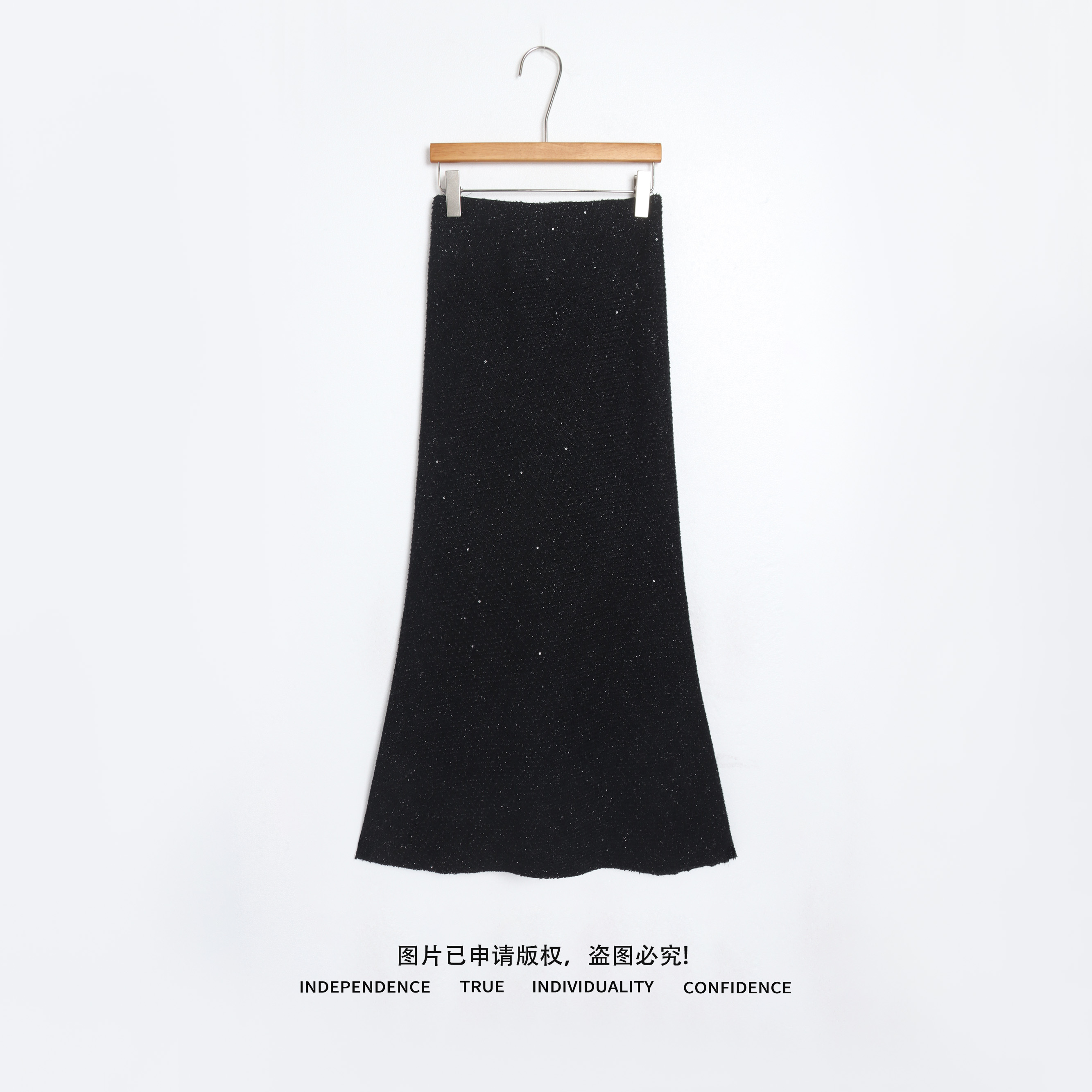 温温【语苏】加厚羊毛闪闪高腰显瘦A字鱼尾半身裙冬季新款 78307