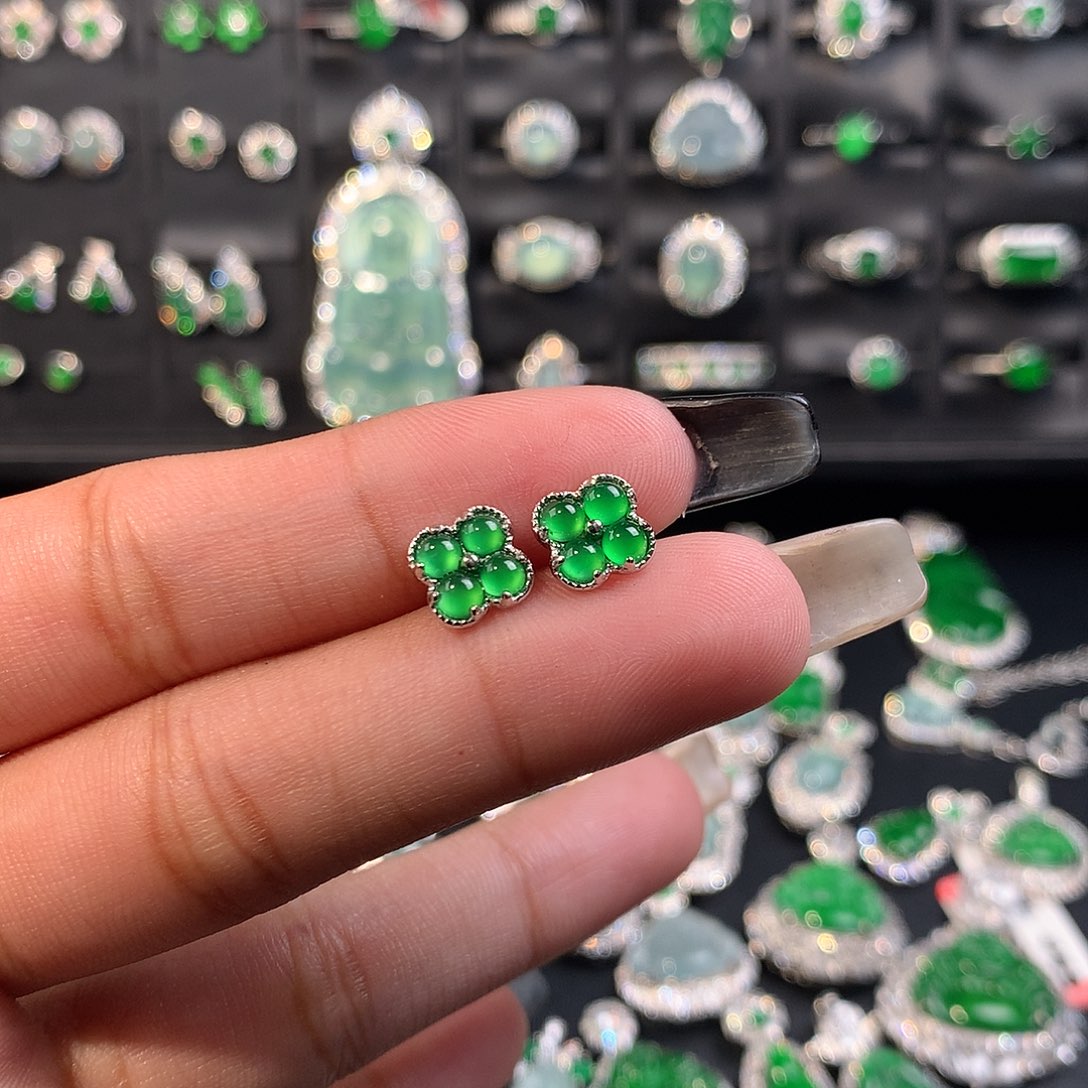 翡翠银S925镶嵌耳饰