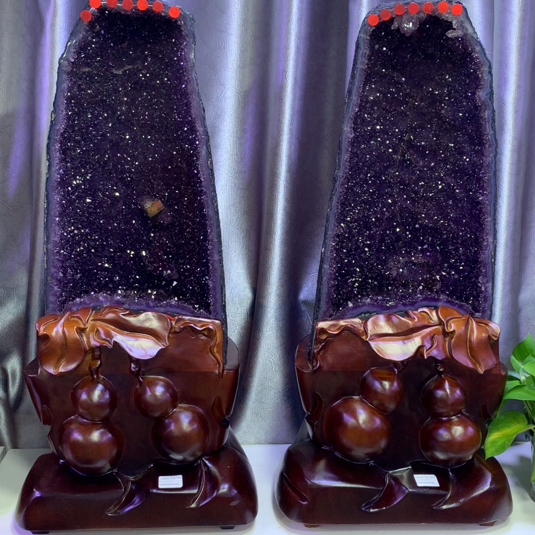 织绣巴西紫水晶对洞摆件