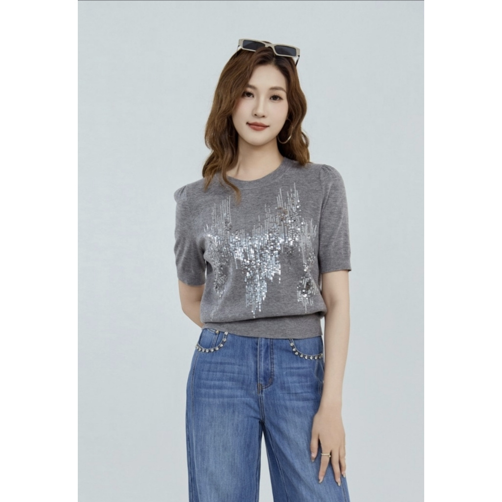 6799 A货款韩版显瘦灰色上衣