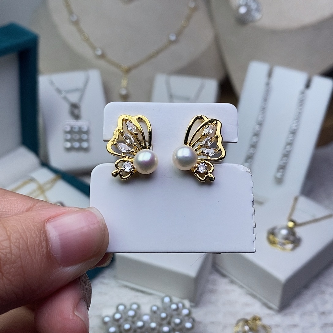 耳饰银S925镶嵌淡水珍珠