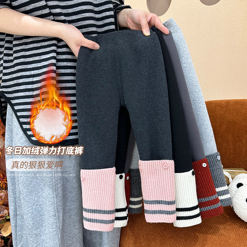 女童打底裤加绒加厚冬装保暖修身女宝宝棉裤一体绒儿童外穿长裤子