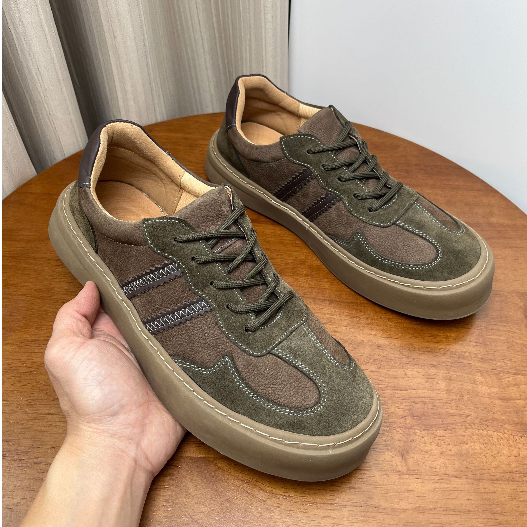 真皮阿甘鞋四季男鞋2025新款系带德训鞋百搭厚底增高鞋潮休闲板鞋