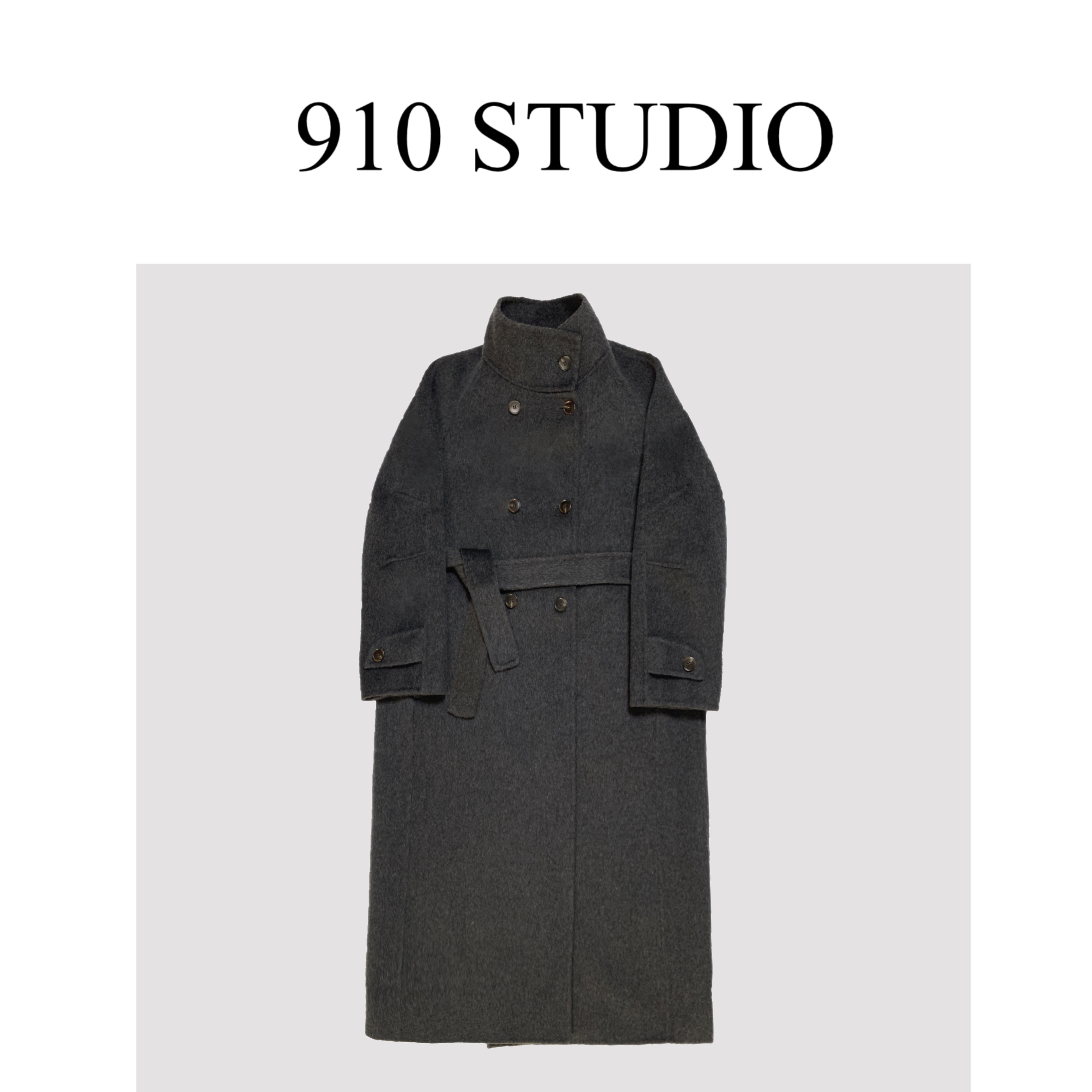 氛围感立领系带100双面绵羊毛长款温婉风呢大衣910-studio女装