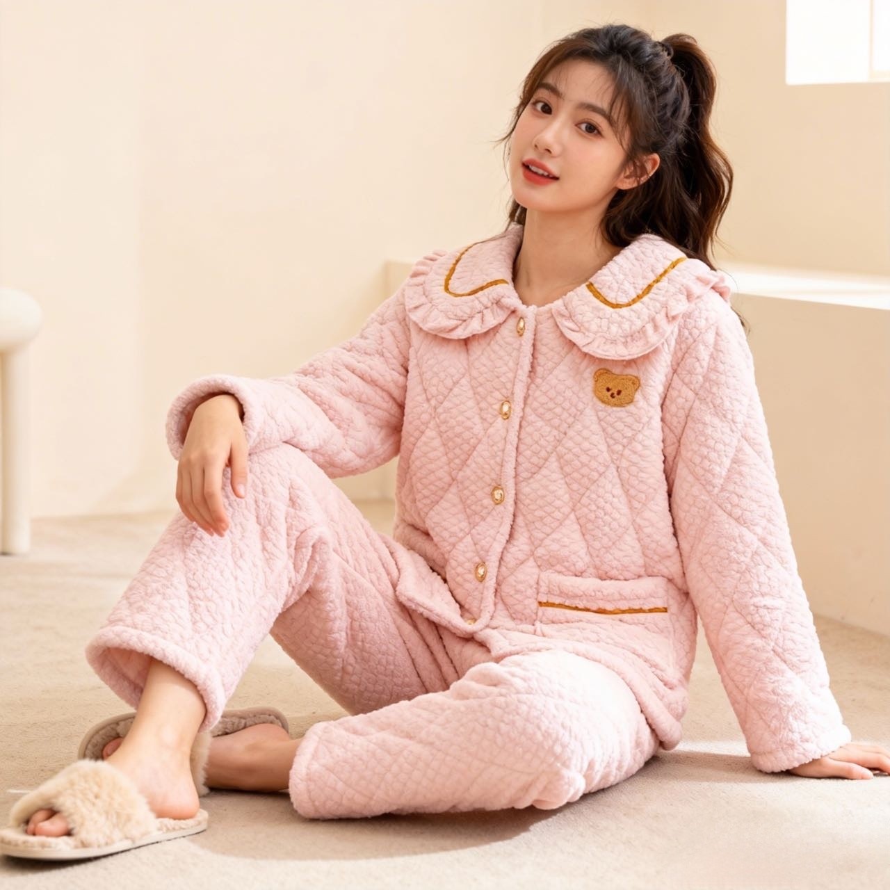 【三层夹棉加厚】睡衣女冬款家居服套装保暖大码超厚棉服可外穿Y205