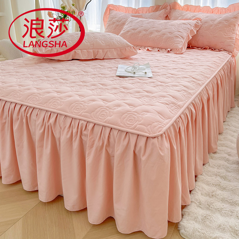 【浪莎】A类公主风夹棉床裙单件遮丑下摆床单带裙边四季通用三件套