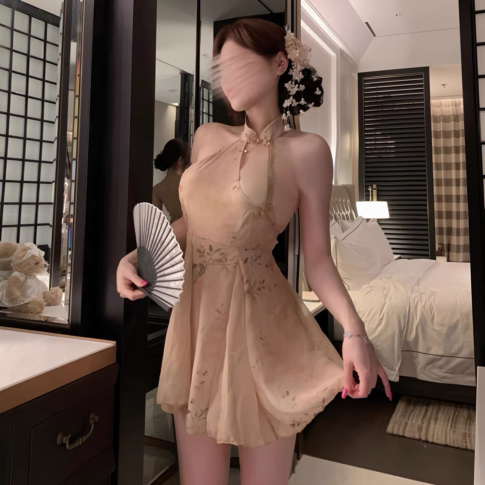 少女风无袖薄款设计感旗袍常规袖裙子短旗袍时尚法式