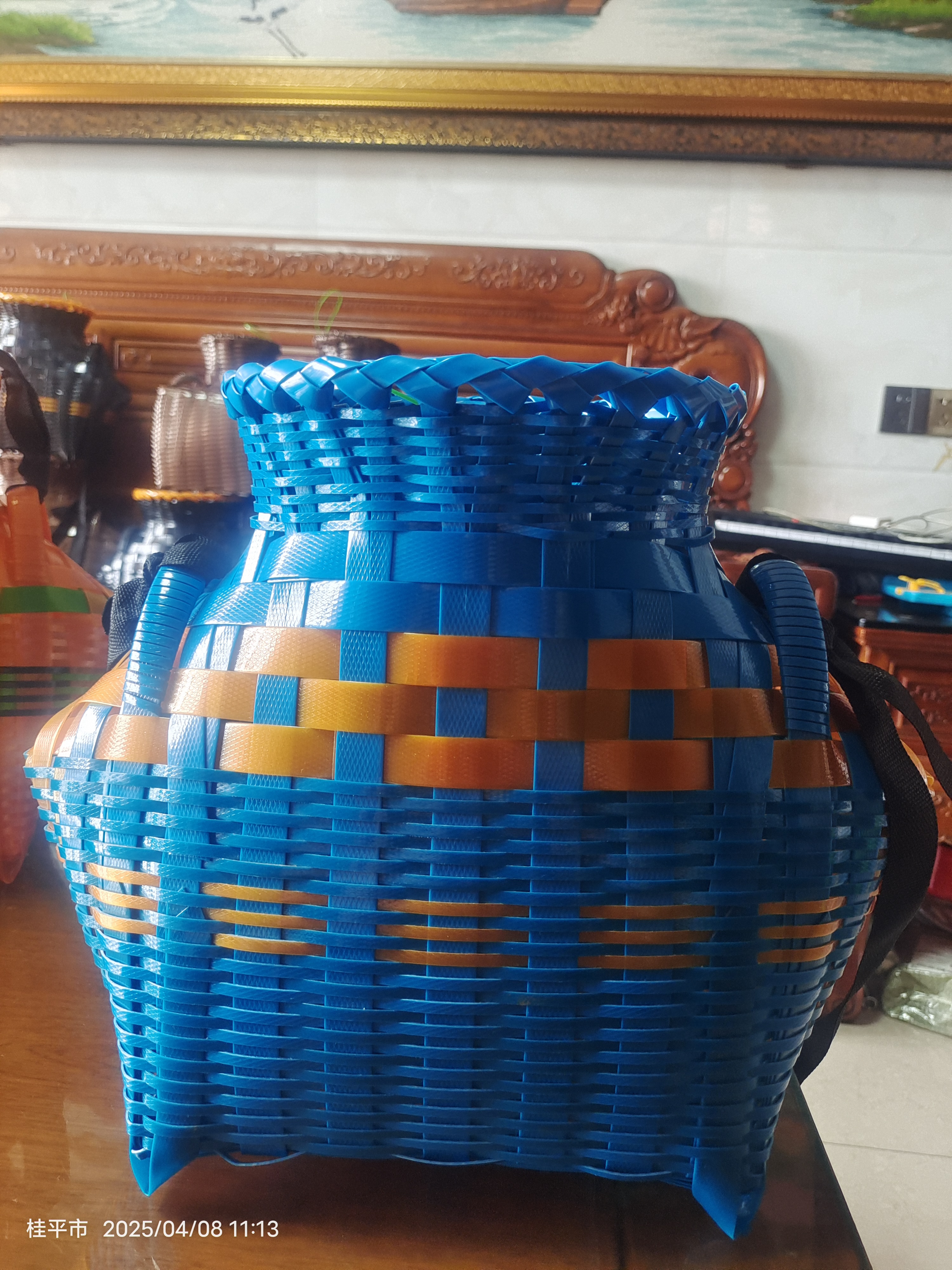 塑钢带编织鱼篓子手工透气编织采茶小篮子