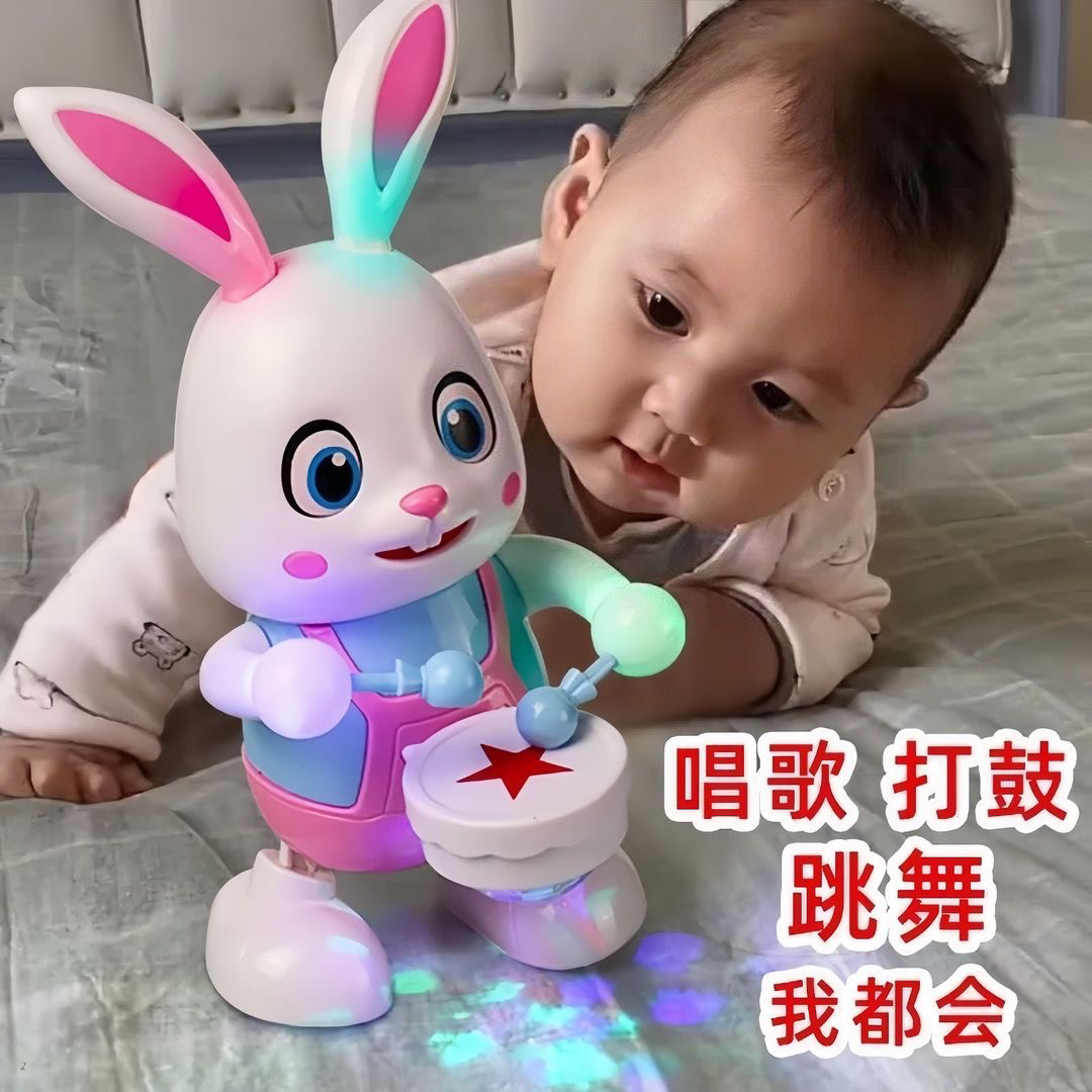 电动发光会唱歌跳舞打鼓兔子婴儿0 - 1岁锻炼抬头爬行玩具2-3岁